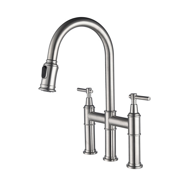 Demana Transitional Bridge Kitchen Faucet With Pull-Down Sprayhead In ...